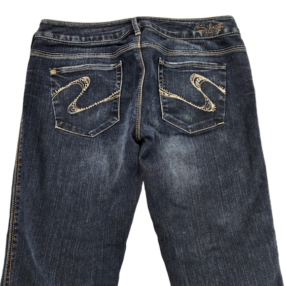 Silver Ankle Cropped Jeans‎ 29 Women Santorini Dark Blue Faded Embroidered - Picture 10 of 11